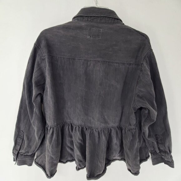 American Eagle washed gray/ black denim button down baby doll  hem size M - Picture 4 of 7